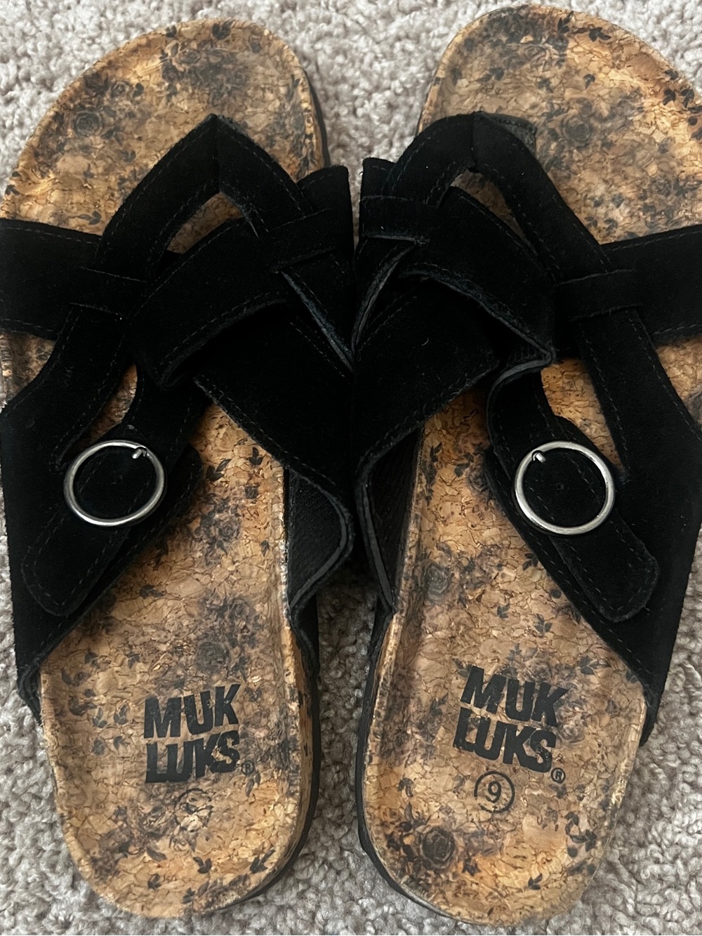 Muk Luks Black Suede Cork  Sandals